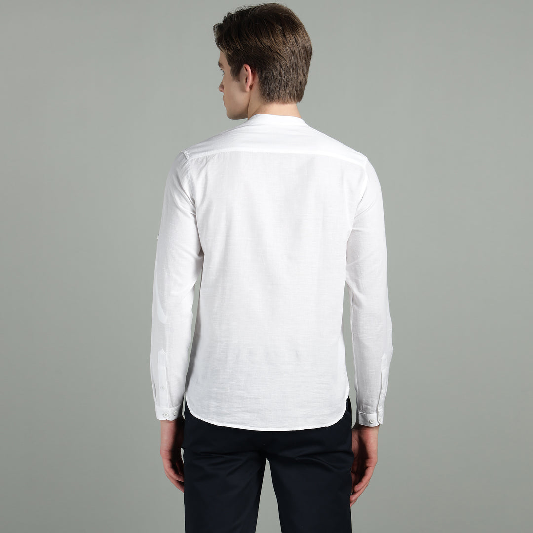 Men’s White Mandarin Collar Linen Cotton Kurta Shirt
