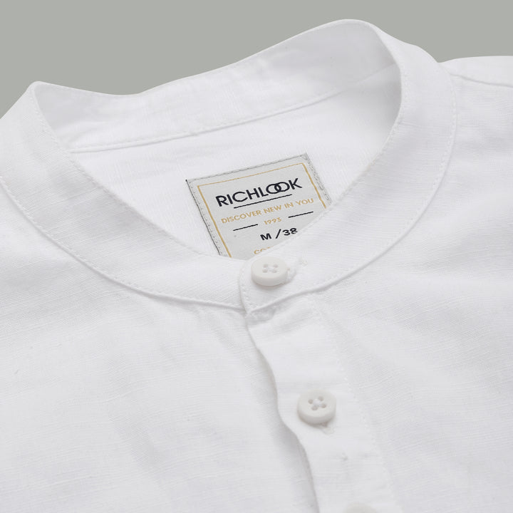 Men’s White Mandarin Collar Linen Cotton Kurta Shirt