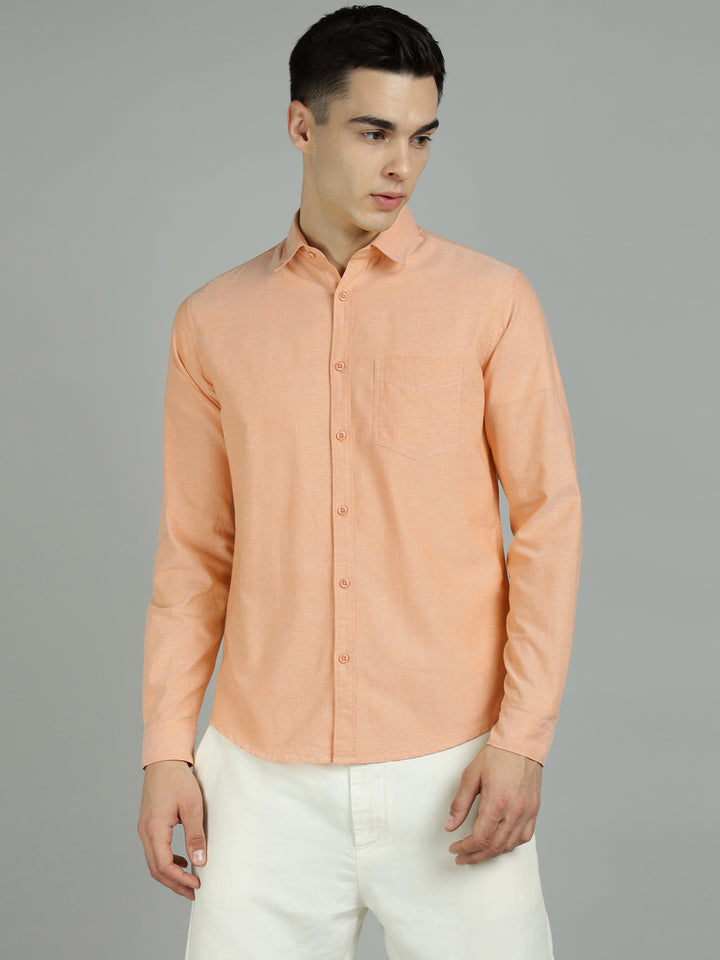 Men Orange Cotton Casual Shirt