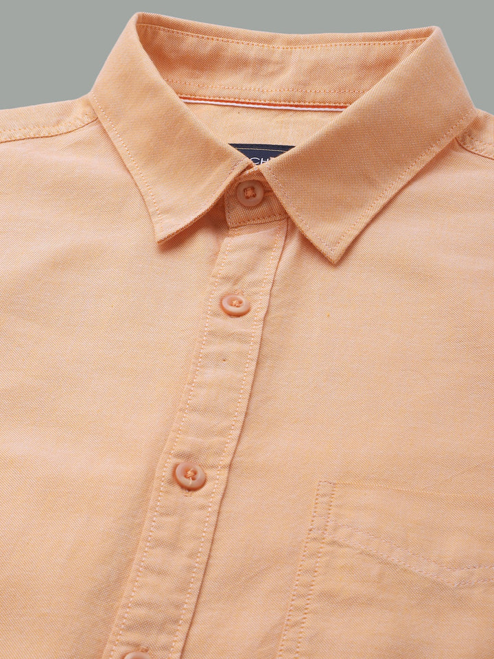 Men Orange Cotton Casual Shirt