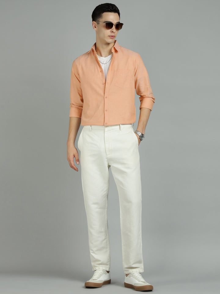 Men Orange Cotton Casual Shirt