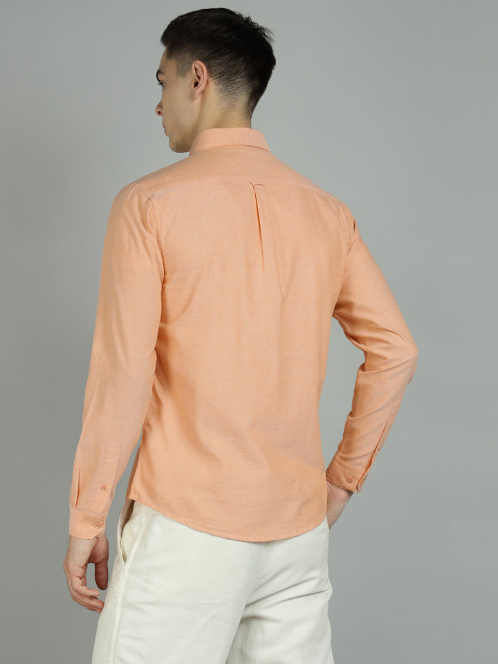 Men Orange Cotton Casual Shirt