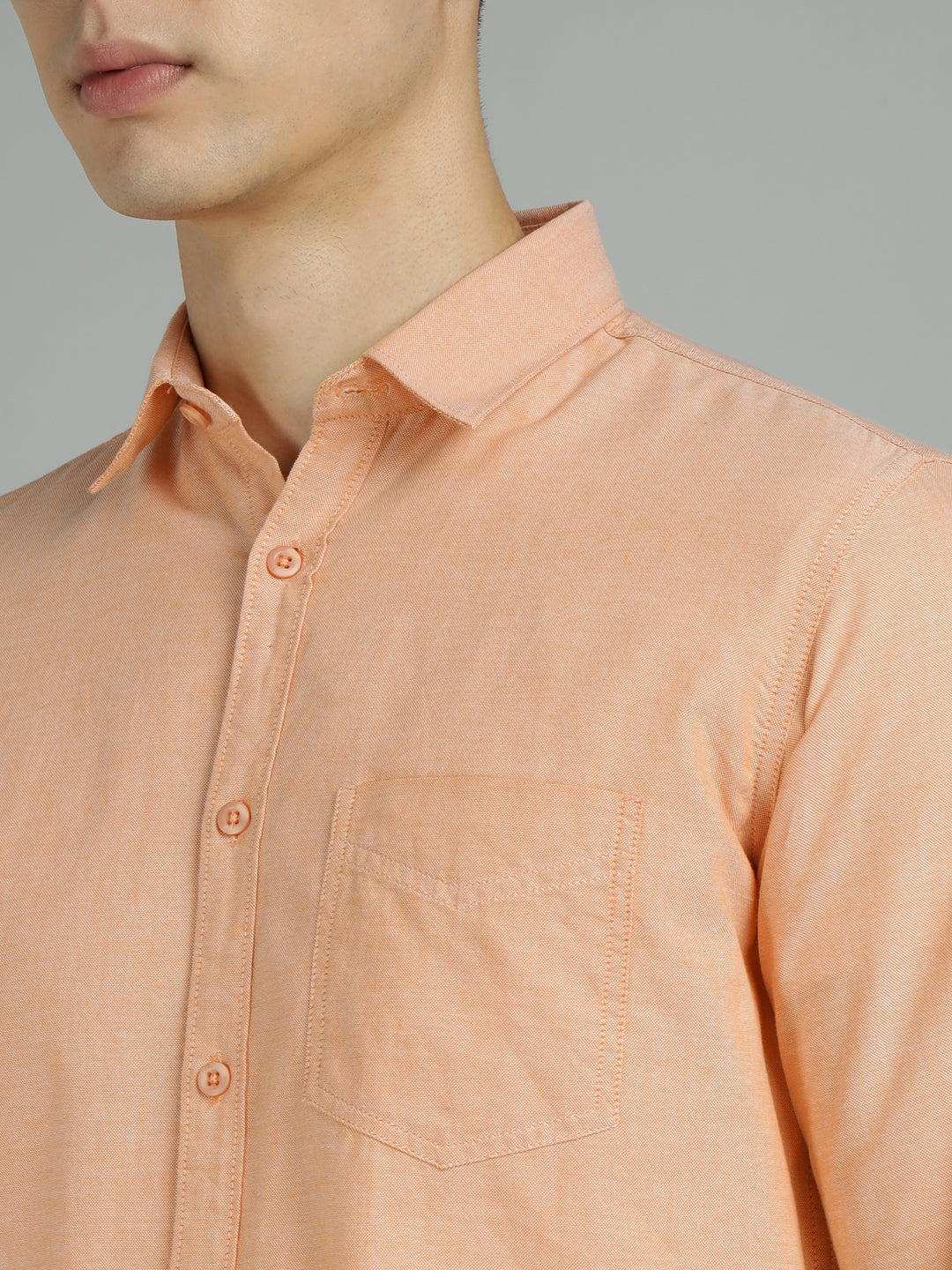 Men Orange Cotton Casual Shirt
