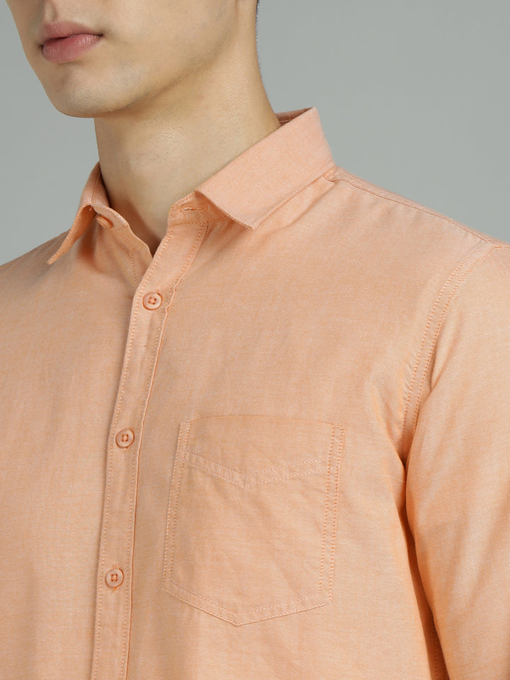 Men Orange Cotton Casual Shirt