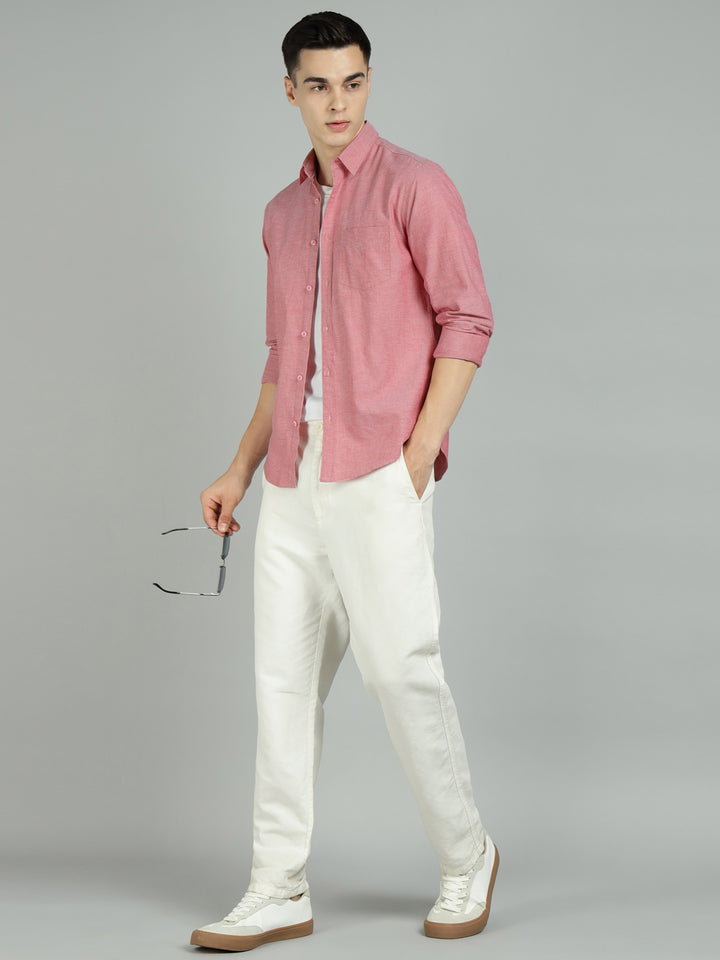 Men Red Cotton Casual Shirt