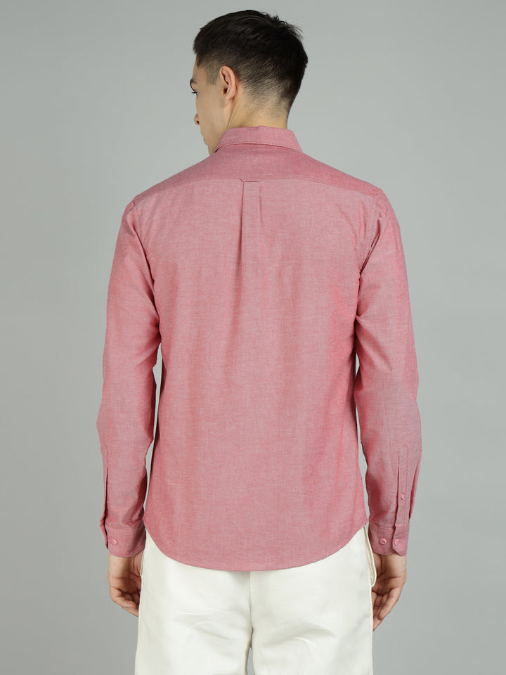 Men Red Cotton Casual Shirt