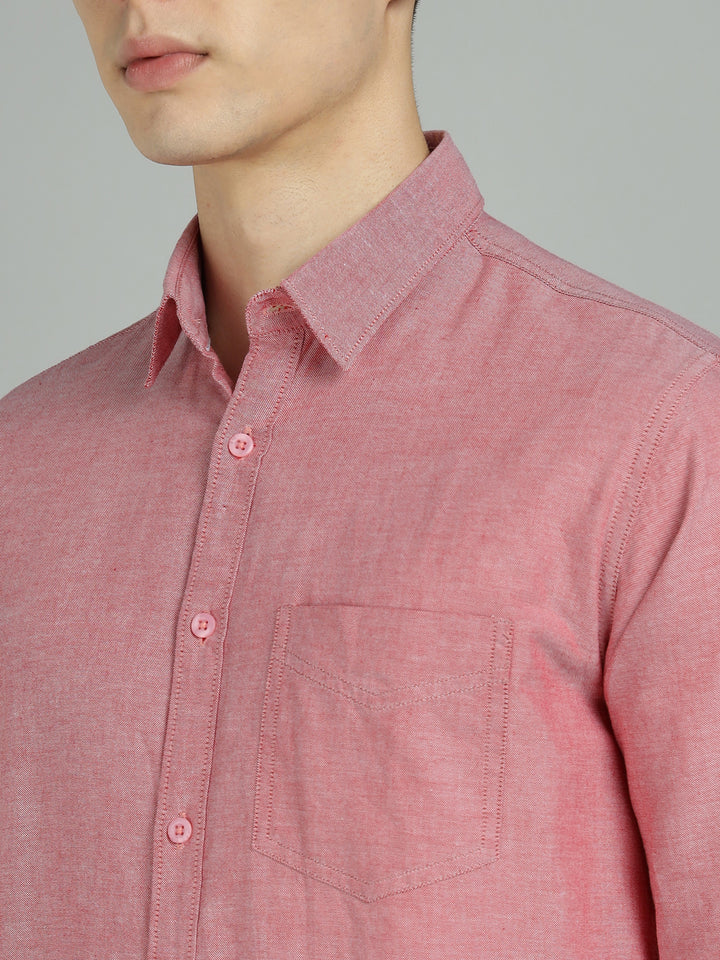 Men Red Cotton Casual Shirt