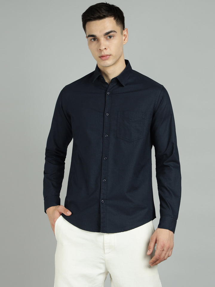 Men Navy Cotton Casual Shirt