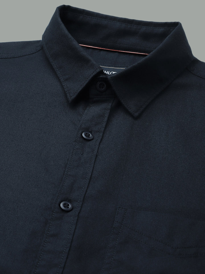 Men Navy Cotton Casual Shirt