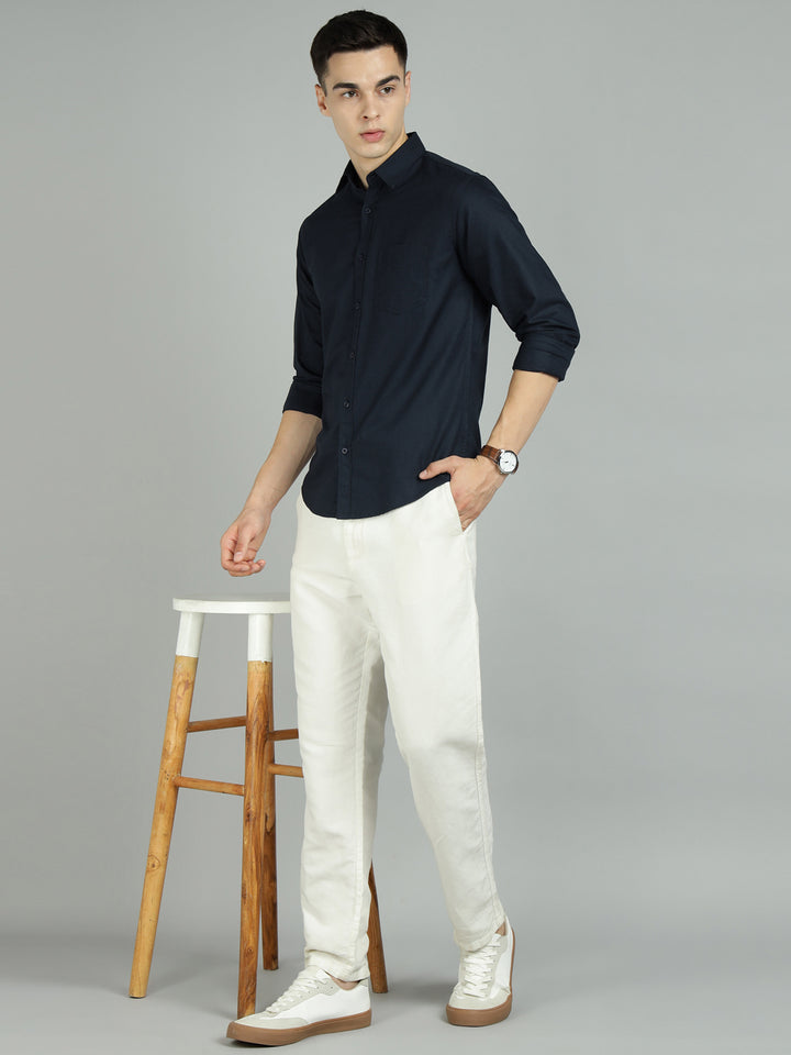 Men Navy Cotton Casual Shirt