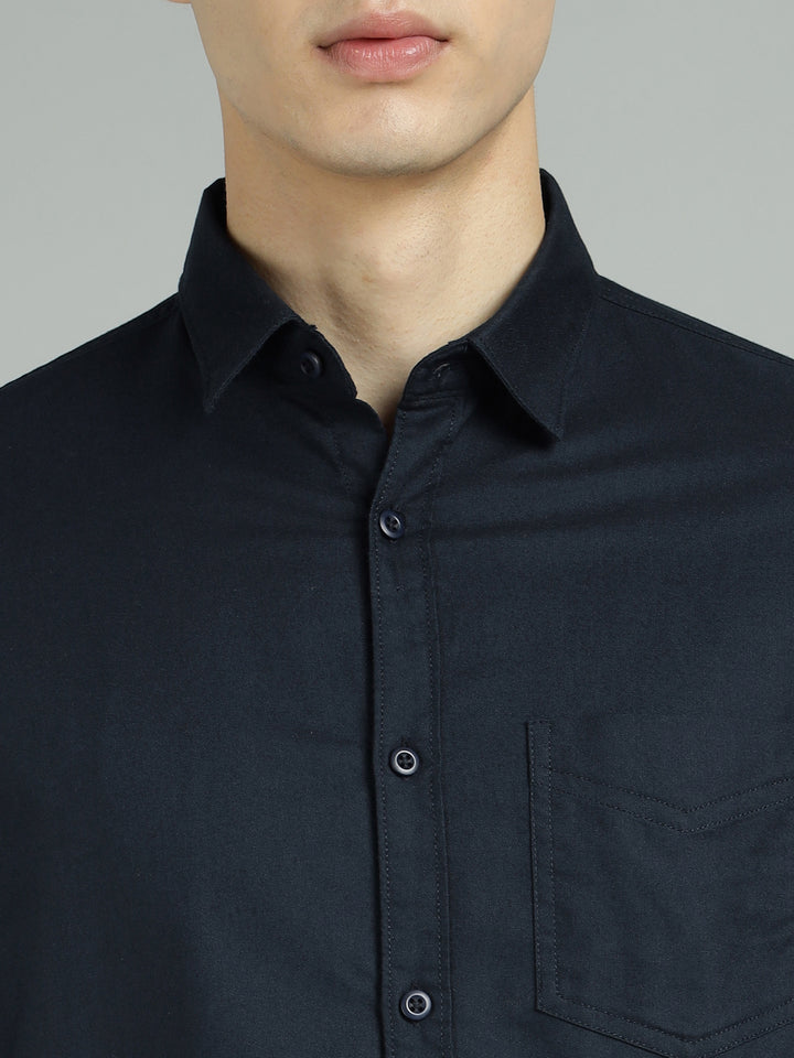 Men Navy Cotton Casual Shirt