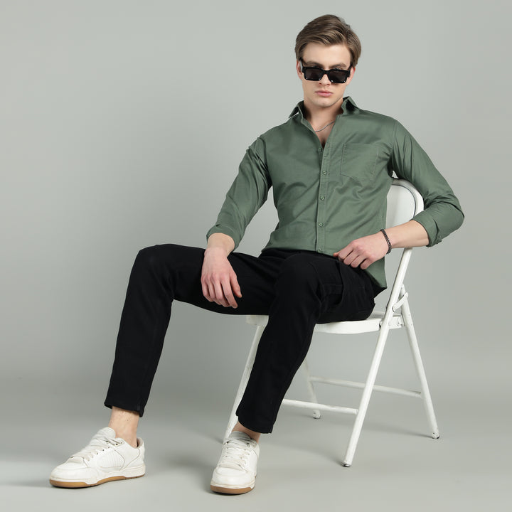 Men’s Solid Color Stretchable Casual Shirt