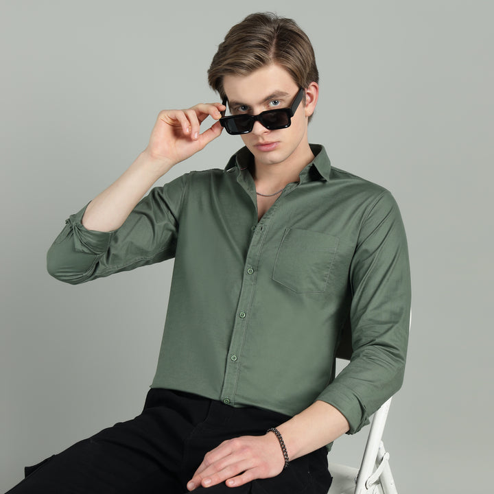 Men’s Solid Color Stretchable Casual Shirt