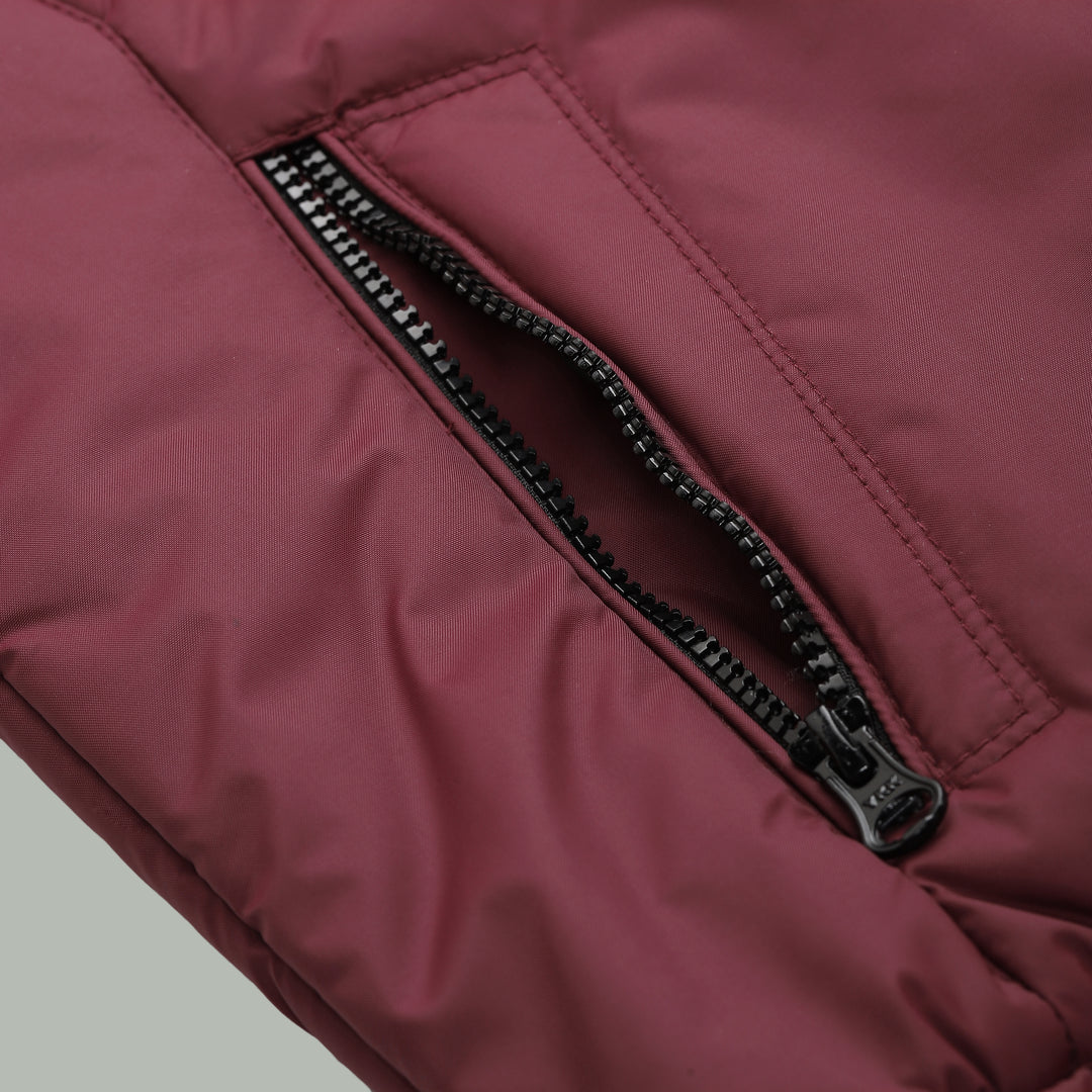 Men’s Maroon Puffer Winter Jacket With Zip Closer