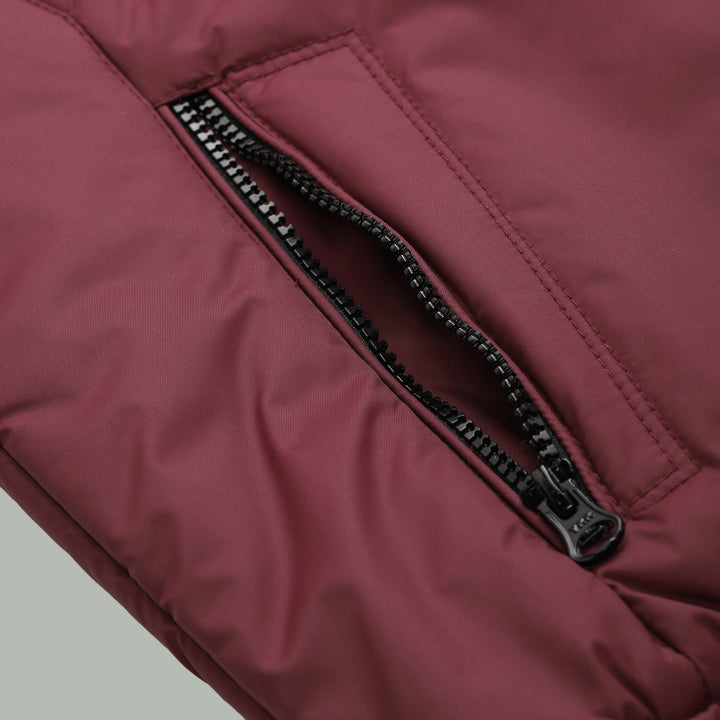 Men’s Maroon Puffer Winter Jacket With Zip Closer