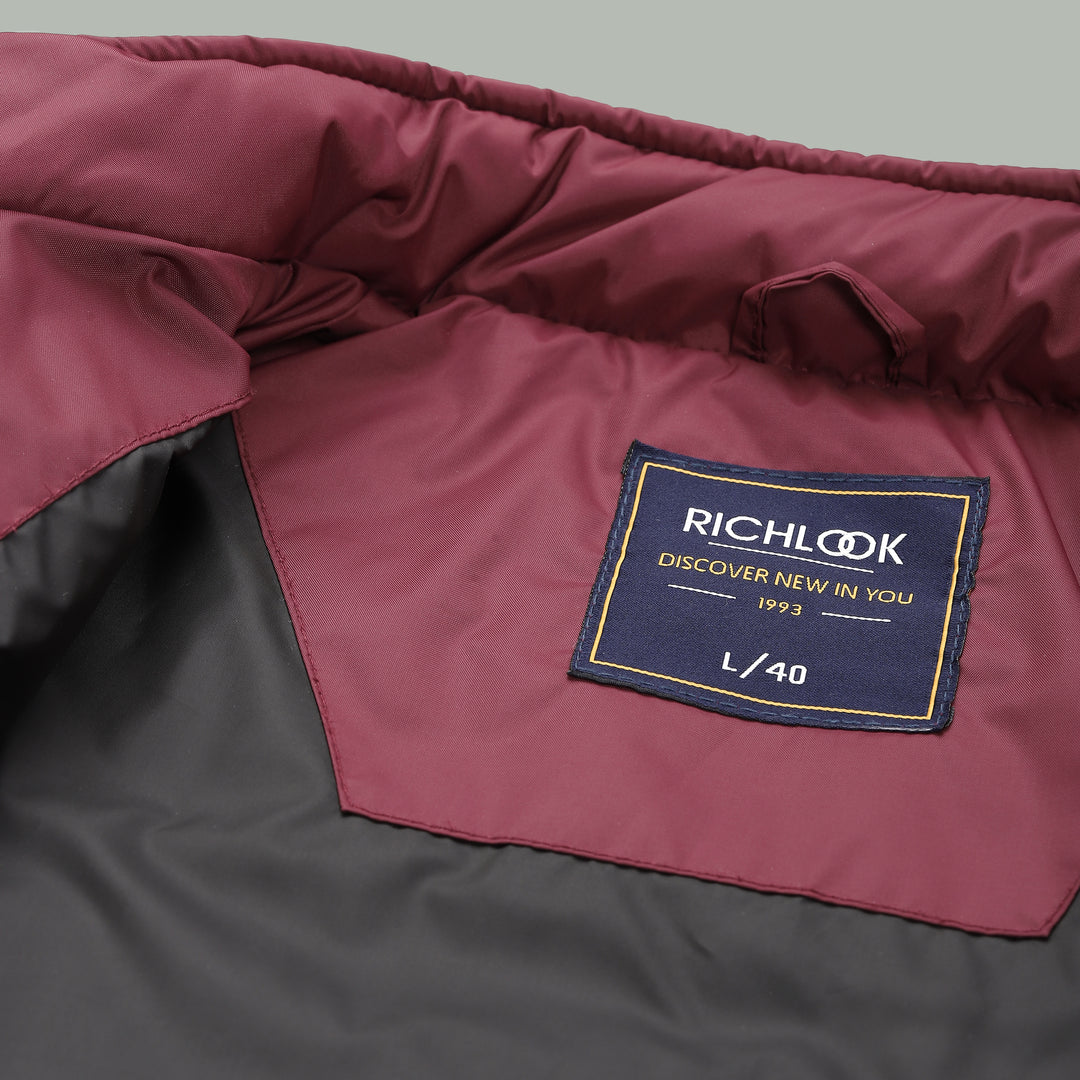 Men’s Maroon Puffer Winter Jacket With Zip Closer