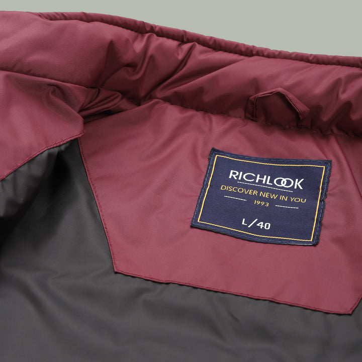 Men’s Maroon Puffer Winter Jacket With Zip Closer