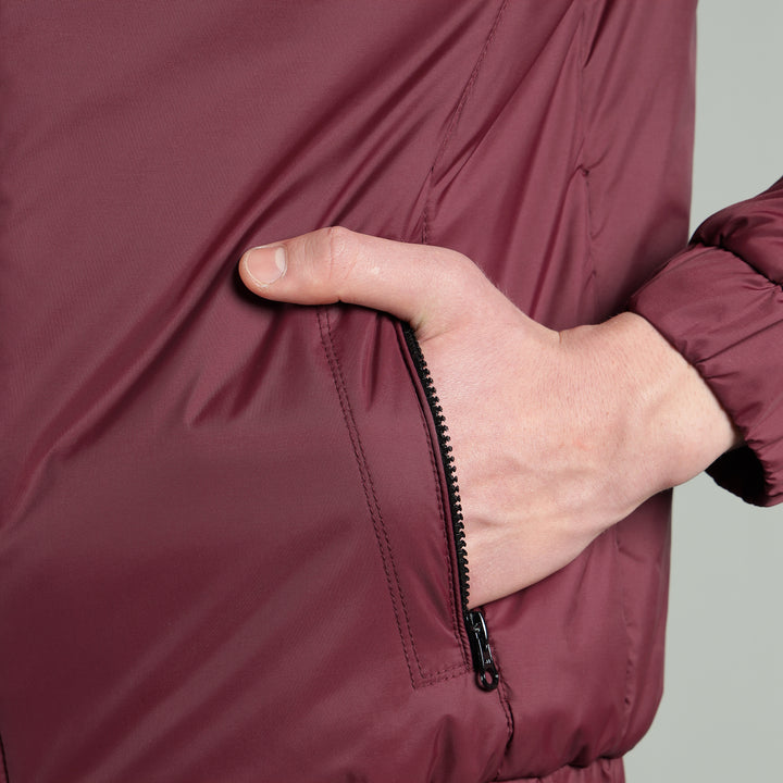 Men’s Maroon Puffer Winter Jacket With Zip Closer