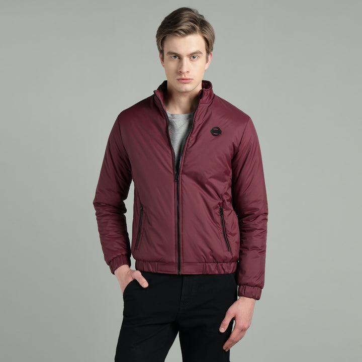 Men’s Maroon Puffer Winter Jacket With Zip Closer