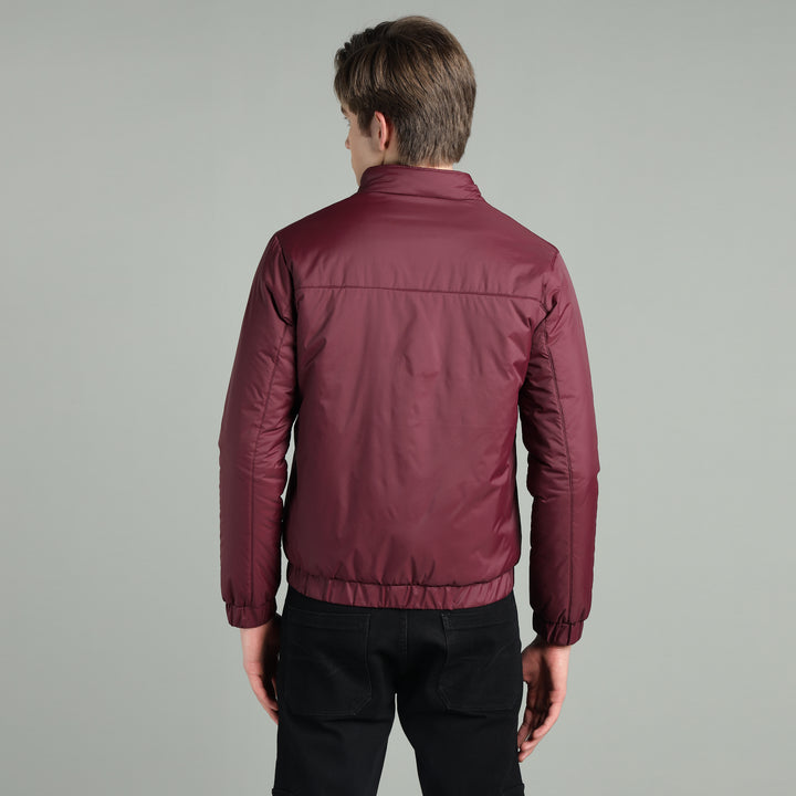 Men’s Maroon Puffer Winter Jacket With Zip Closer