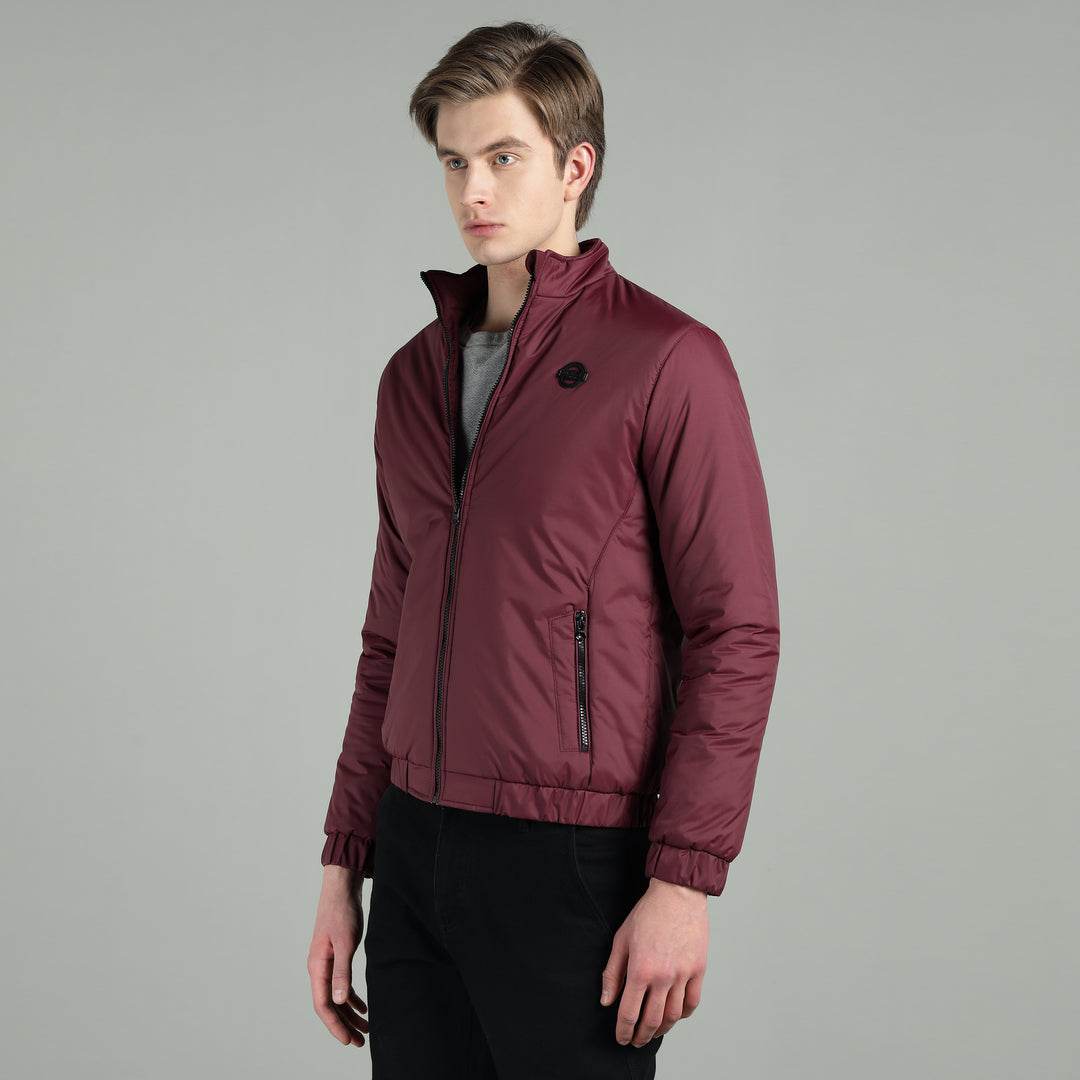 Men’s Maroon Puffer Winter Jacket With Zip Closer