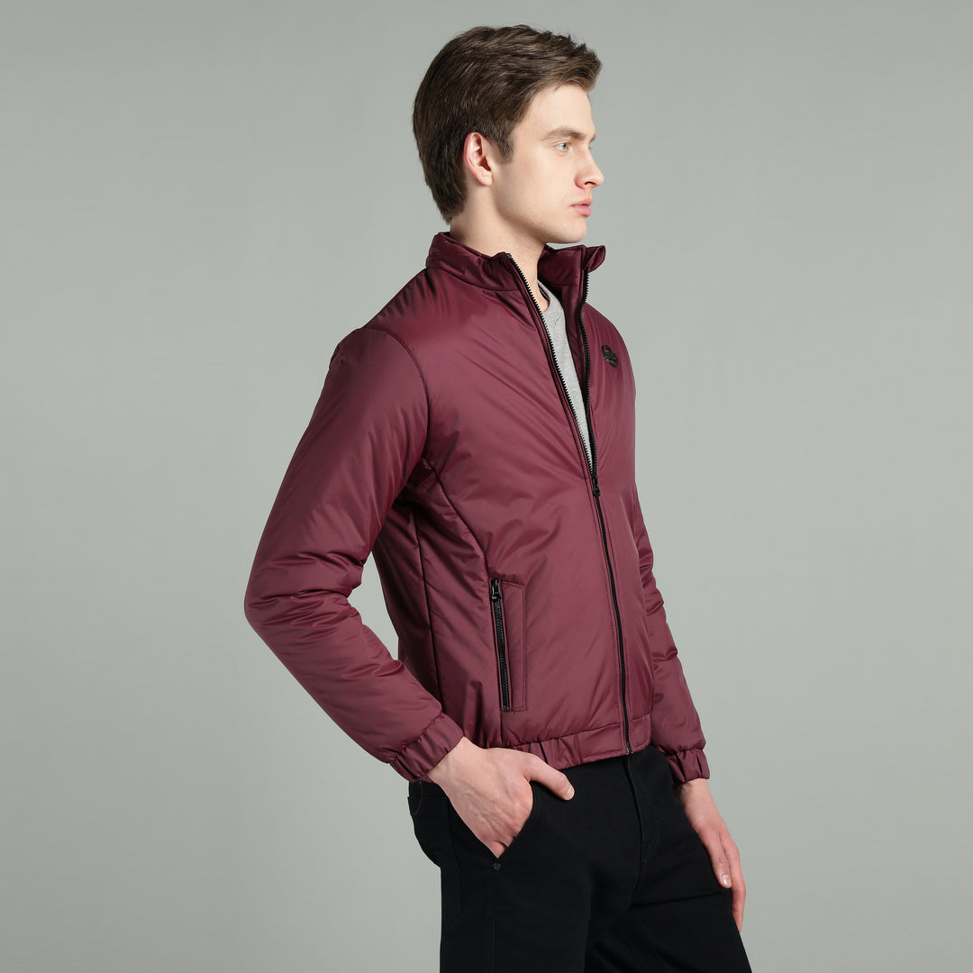 Men’s Maroon Puffer Winter Jacket With Zip Closer