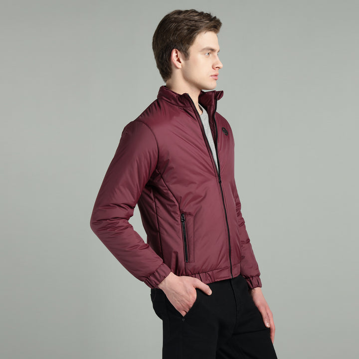 Men’s Maroon Puffer Winter Jacket With Zip Closer