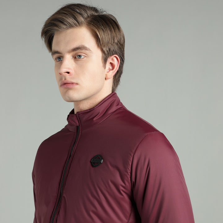 Men’s Maroon Puffer Winter Jacket With Zip Closer