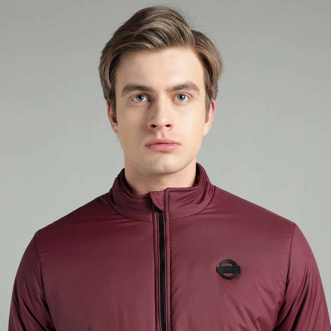 Men’s Maroon Puffer Winter Jacket With Zip Closer