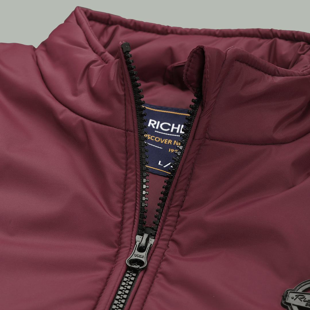 Men’s Maroon Puffer Winter Jacket With Zip Closer