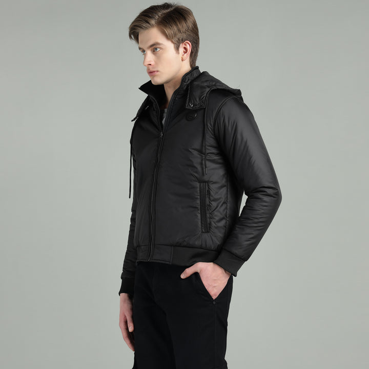 Men's Hooded Puffer Jacket With Zip Closer