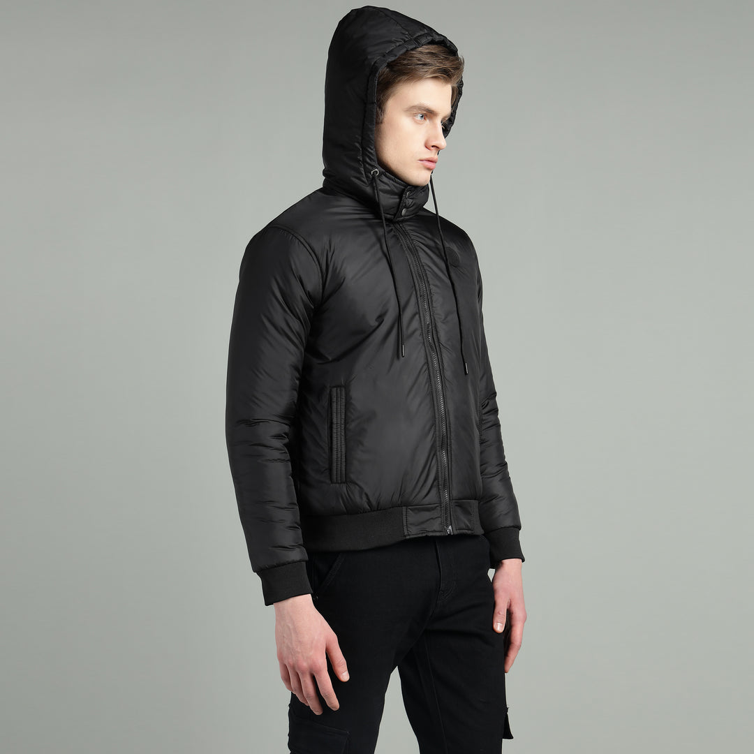Men's Hooded Puffer Jacket With Zip Closer