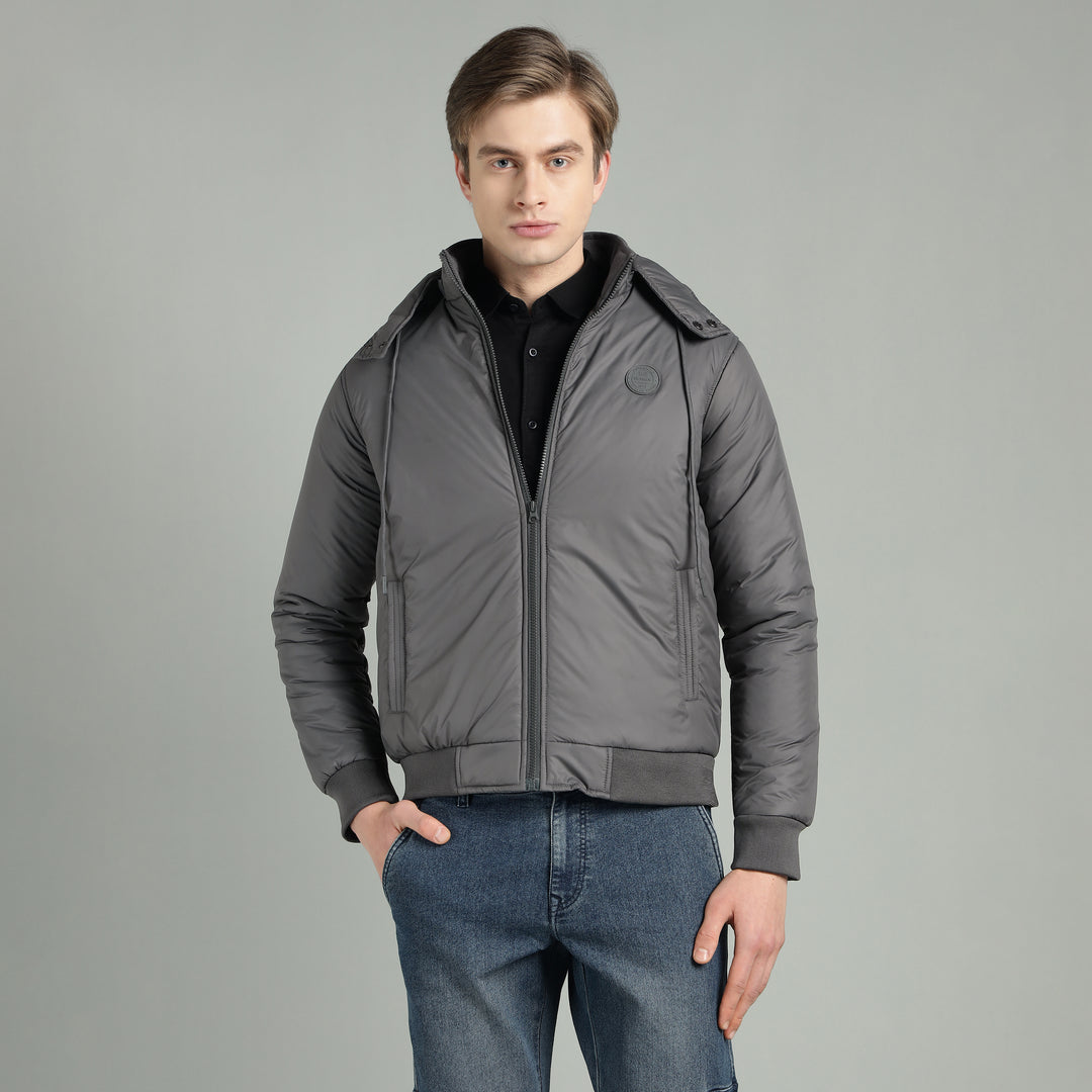 Men's Hooded Puffer Jacket With Zip Closer