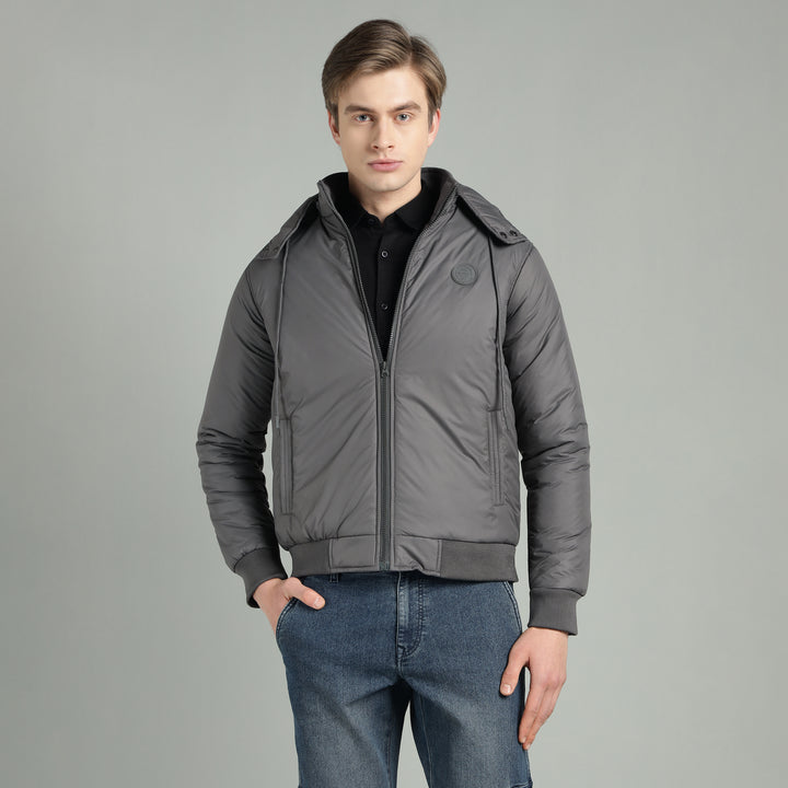 Men's Hooded Puffer Jacket With Zip Closer