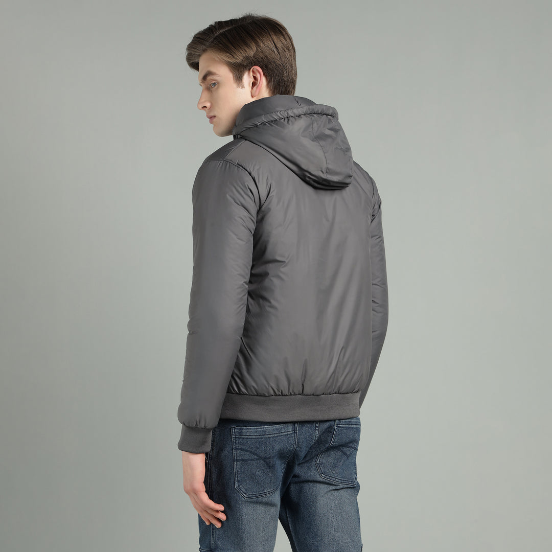 Men's Hooded Puffer Jacket With Zip Closer