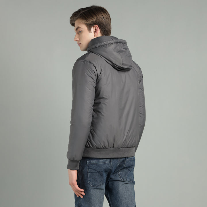 Men's Hooded Puffer Jacket With Zip Closer