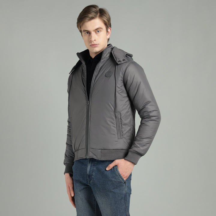 Men's Hooded Puffer Jacket With Zip Closer