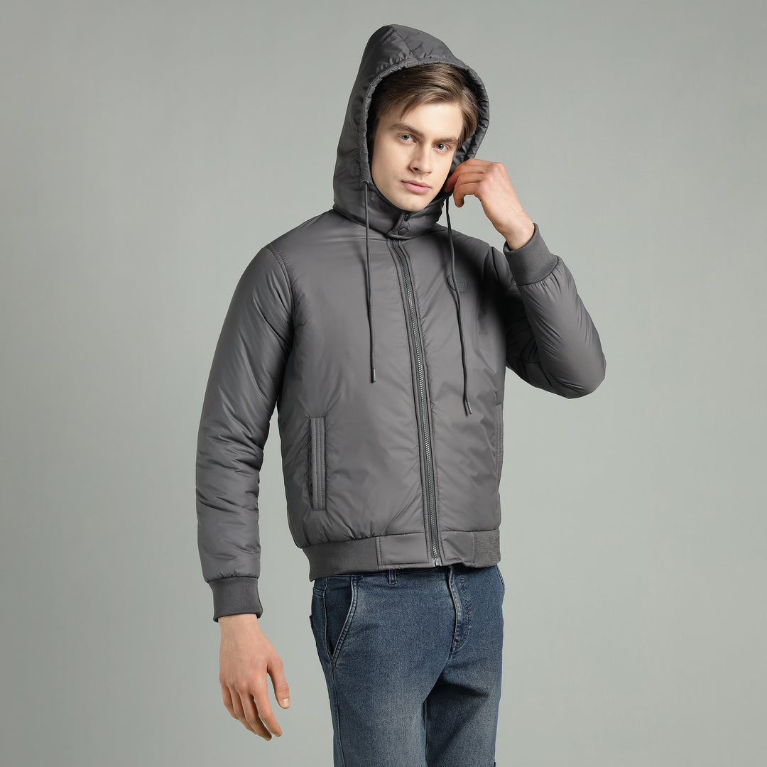 Men's Hooded Puffer Jacket With Zip Closer