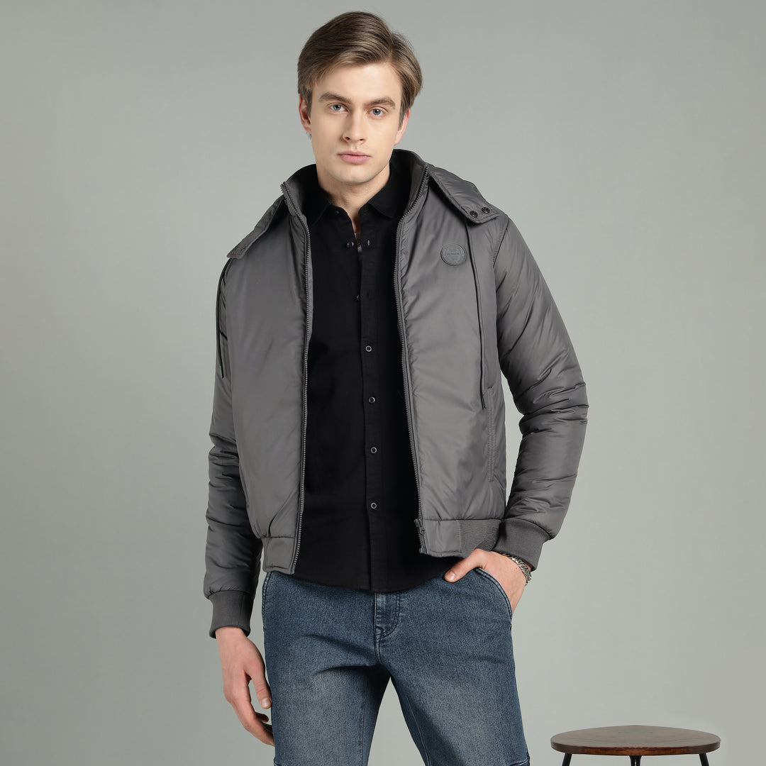 Men's Hooded Puffer Jacket With Zip Closer