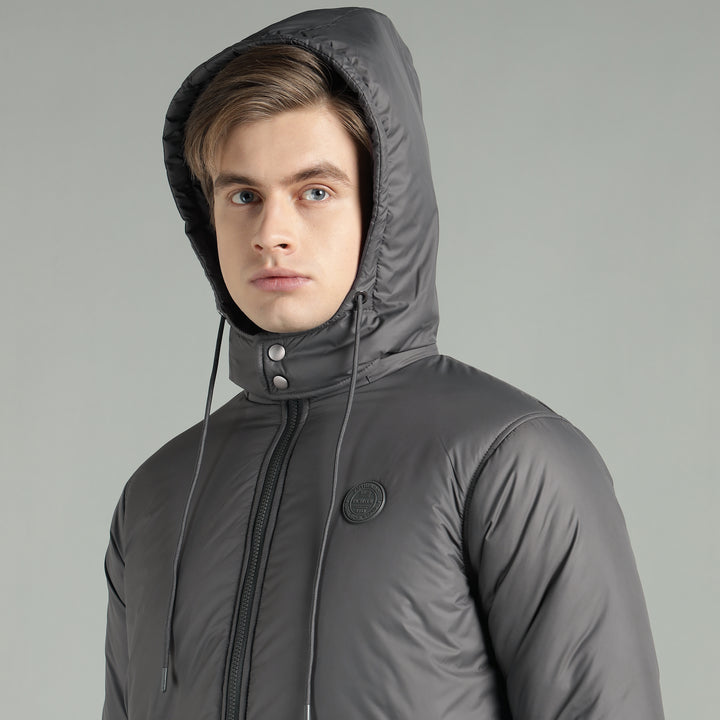 Men's Hooded Puffer Jacket With Zip Closer