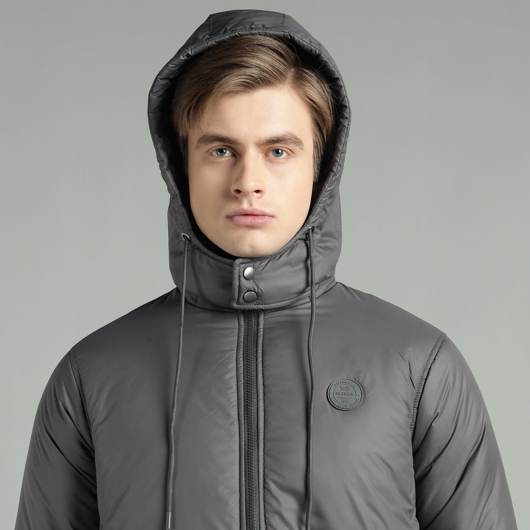 Men's Hooded Puffer Jacket With Zip Closer