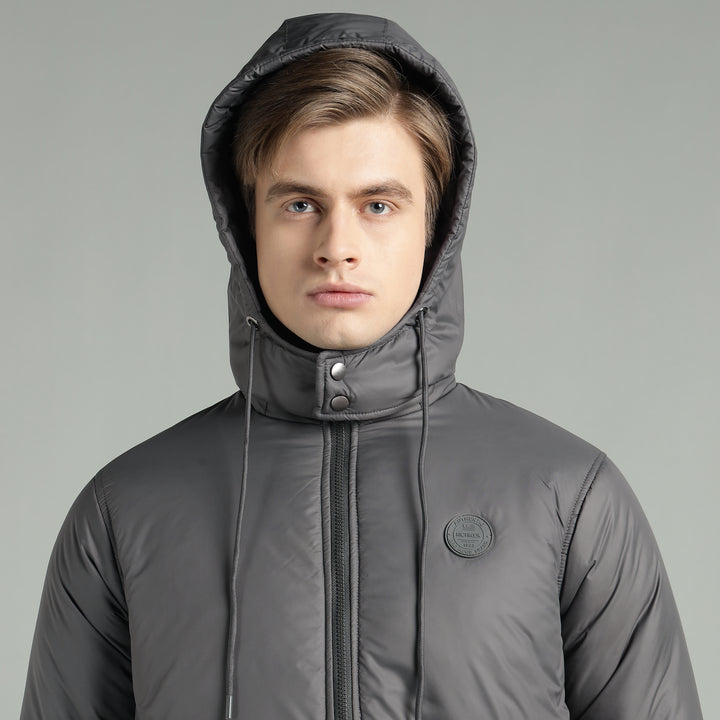 Men's Hooded Puffer Jacket With Zip Closer