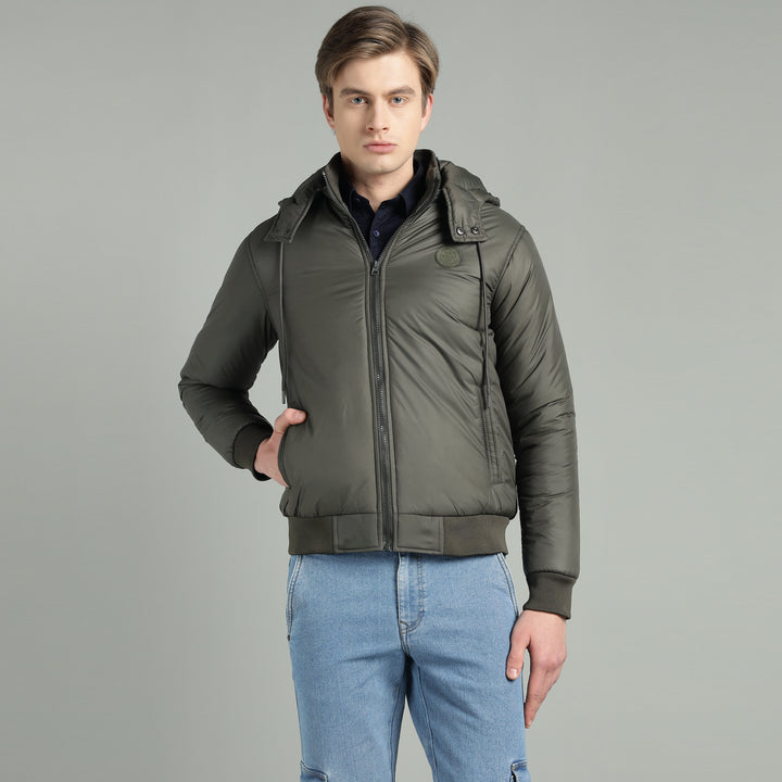 Men's Hooded Puffer Jacket With Zip Closer