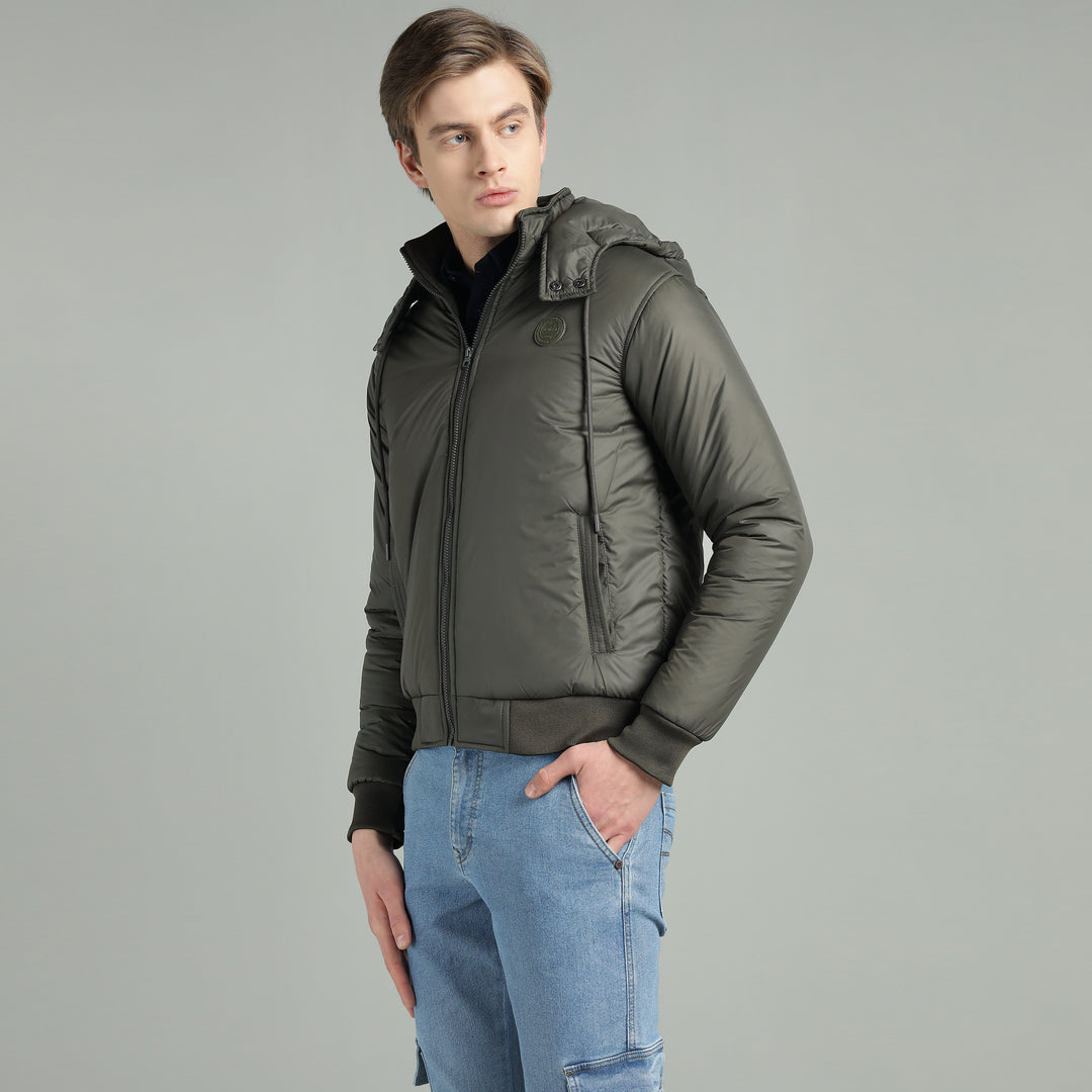 Men's Hooded Puffer Jacket With Zip Closer
