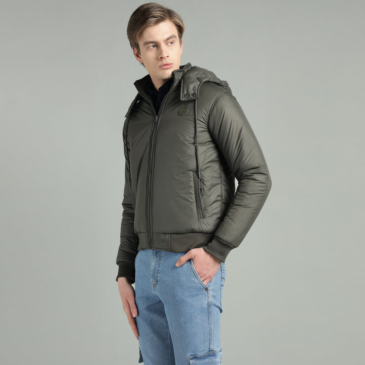 Men's Hooded Puffer Jacket With Zip Closer