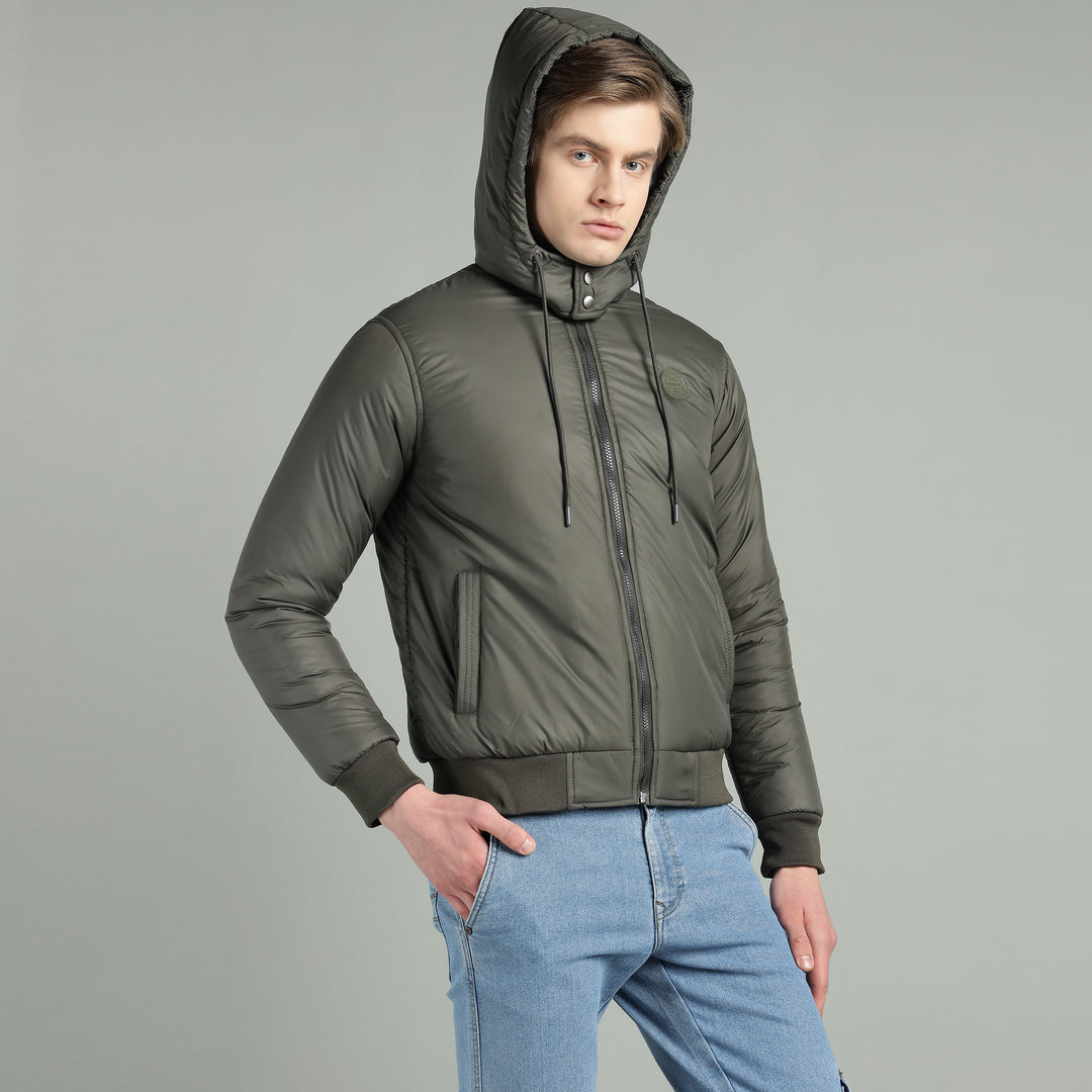 Men's Hooded Puffer Jacket With Zip Closer