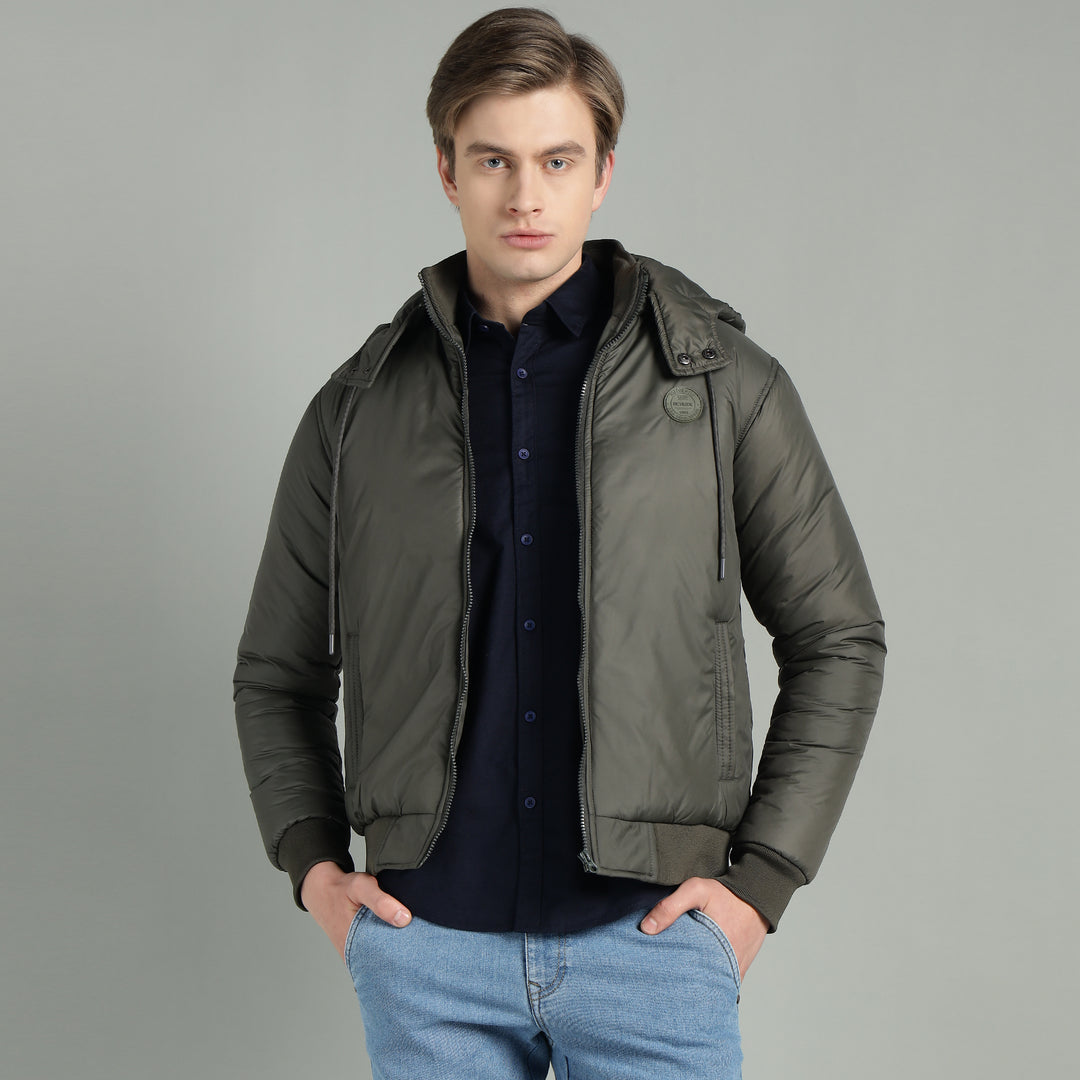 Men's Hooded Puffer Jacket With Zip Closer