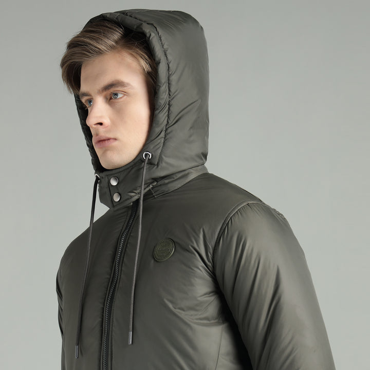 Men's Hooded Puffer Jacket With Zip Closer
