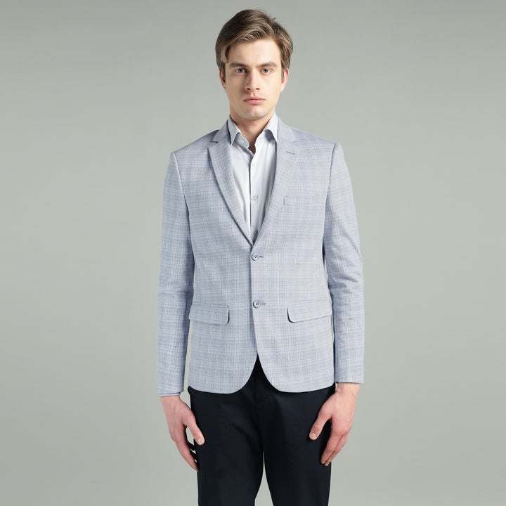 Men’s Light Grey & Light Blue Knitted Check Blazer