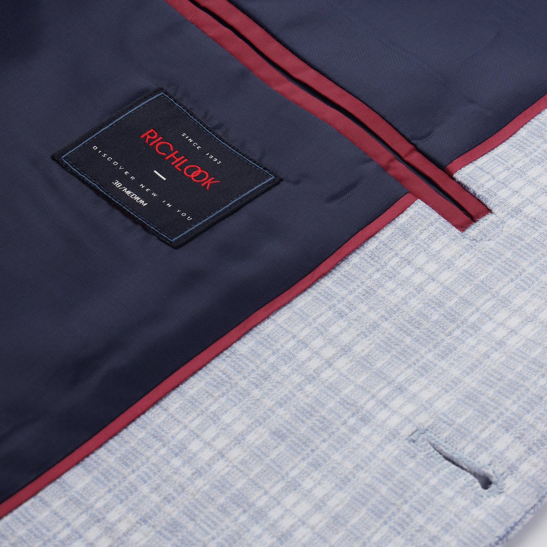 Men’s Light Grey & Light Blue Knitted Check Blazer